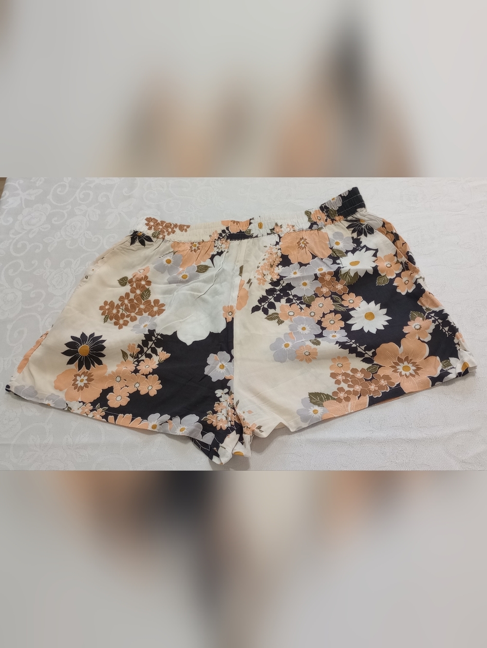 Volcom Peach, Black & White Floral Athletic Shorts